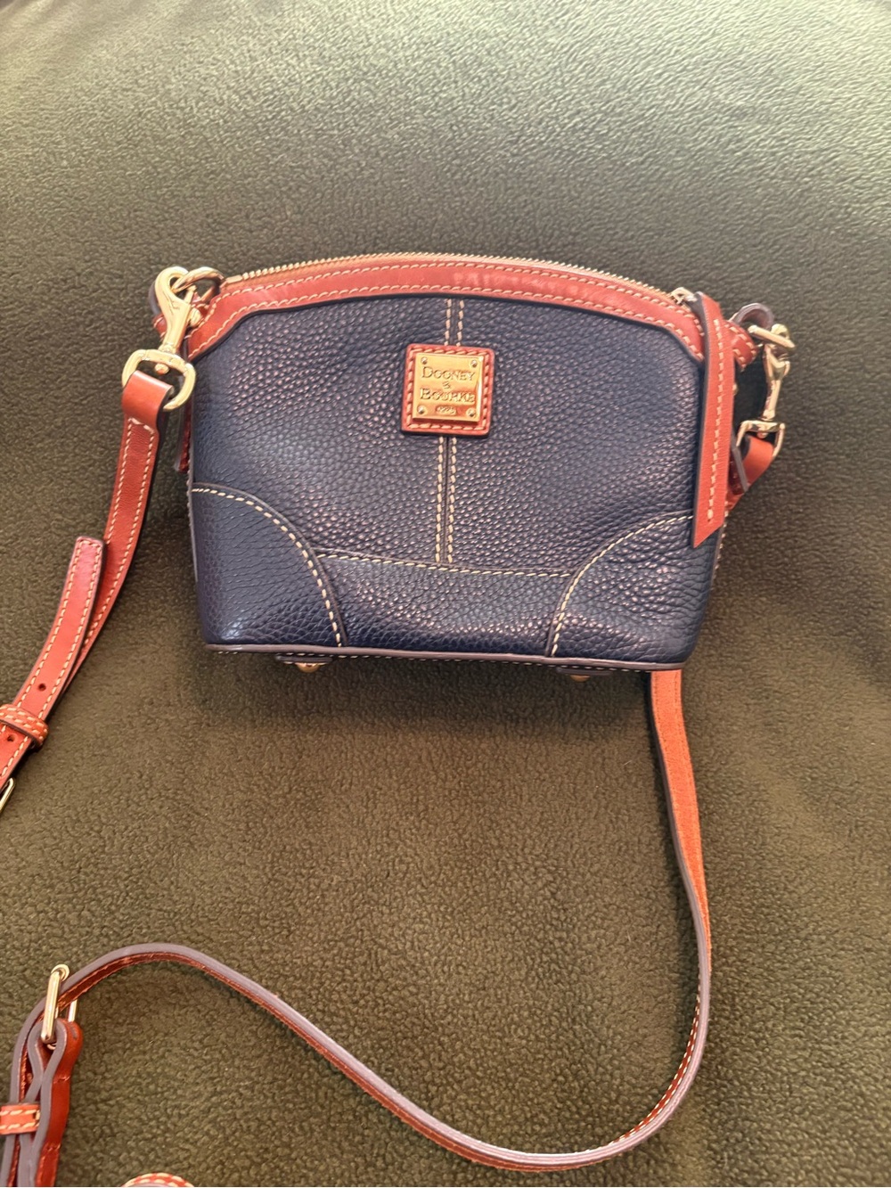 Dooney & Bourke Navy Leather Crossbody with Brown Trim and Strap